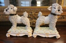 Vintage Pair Italian Ceramic on 'Cushion'  Poodle Figurines Ivory . Mint Cond  picture