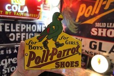 RARE POLL PARROT SHOES DEALER PORCELAIN METAL SIGN BOYS AND GIRLS BIRD ZOO GAS picture