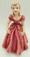 Vtg KERAMOS Wien GIRL IN PINK DRESS Figurine Austria 7.25