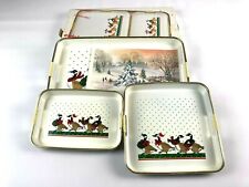 vtg 3 pc Set Lacquer Tray Christmas Canadian Geese Market Place Japan 704110 NEW picture