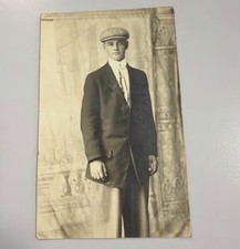 1910 RPPC Young Man Flat Cap Suit Connersville Morristown Indiana Postcard Photo picture