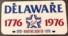 Vintage 1776 1976 Delaware Bicentennial License Plate Harting Sign Company picture