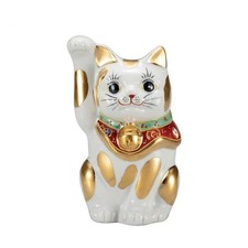 Kutani Yaki Japan Maneki Neko Lucky Cat Gold-Spotted Small Ceramic Figurine 4.5