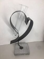 Unique Rustic Heart Sculpture Vase w/Concrete Base, Glass Vase Abstract 12” picture