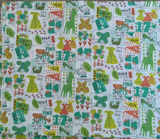 Vintage 1950's Memorabilia Motif Fabric 3 1/2 Yards by 40