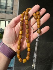 Handmade Amber Brown Barrel Islamic Prayer Beads 33 Count Tesbih Misbaha picture
