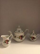 Vintage Walbrzych Floral Rose Tea Pot Creamer and Sugar Bowl w/ Lid picture