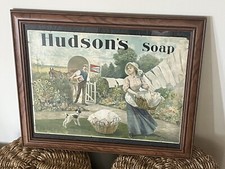 Original Hudson’s Soap c1890’s Cardboard sign 485 X 355mm Glass Frame To Protect picture