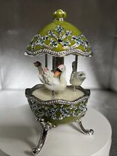 GREEN MUSICAL FABERGE  EGG SWAN CAROUSEL BY KEREN KOPAL, CRYSTALS picture