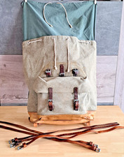 Swiss Army Paratrooper Backpack Switzerland 1960 Canvas Salt & Pepper Leather picture