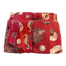 Vtg Duralee Terry Knipschild SeaShells Fabric SET 4 Red Pinch Pleat Drapes 44”L picture