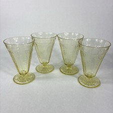 Set of 4 Anchor Hocking Topaz Princess Yellow Depression Glass Footed Tumbler picture