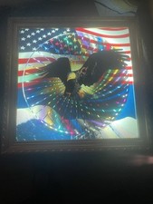 Vintage Bald Eagle And Flag Motion Picture Light  13x13 Framed Back Is Broken picture