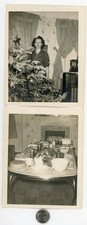 (2) Old 1940's CHRISTMAS photos / Mom by XMAS Tree Communicates with Her Dinner picture