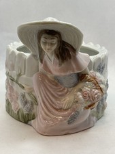 Vintage 1982 Teleflora Hand Painted Planter Girl With Hat By Fence Porcelain picture