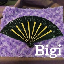Bigi BIGI Vintage Fabric Fan Black Floral Decorative Collectible Rare picture