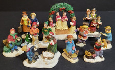 Miniature Christmas Village 10 PC Lot Green Arch Sled Puppies Campfire Carolers picture
