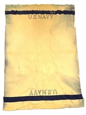 US Navy Vtg Blue/White Striped Wool Twin Blanket Throw 78x55 Military damaged  picture