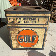 Gulf Vintage Supreme Cup Grease Metal Advertising Can Gas & Oil Theme picture