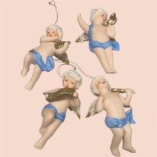 Vintage 1989 Royal Heirloom Porcelain Set Of 4 Angels Bisque Figurine Ornaments picture