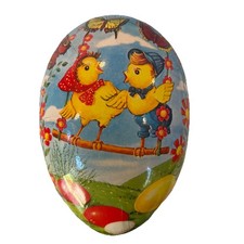 Vintage Large Paper Mache Easter Egg Candy Container West Germany Spring Chicks picture