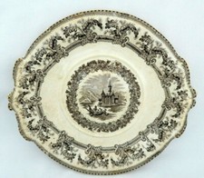 Antique Large RARE Staffordshire England Brown Transfer Pottery Platter Tray picture
