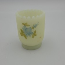 Fenton Satin Custard Uranium Vaseline Glows Hp Amy S Blue Rose Toothpick Holder picture