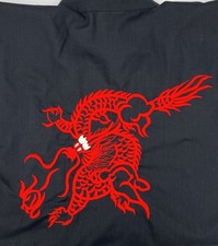 Vintage Plum Blossoms Embroidered Dragon Kimono Robe Black Red Duster One Size picture