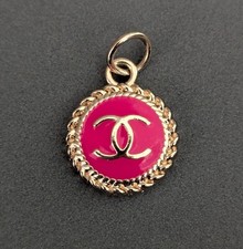 CC Button Gold & Magenta Pink Round Etched Zipper Pull Charm 16mm picture