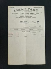 1937 antique BILLHEAD princeton wv ISAAC FASS fresh fish oysters raw water ice picture