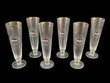 Set of 6 Warsteiner Crystal Pilsner Beer Glasses Clear Logo Germany 8 Inches picture