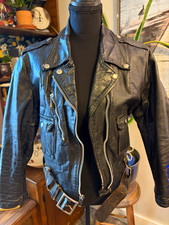 Harley-Davidson Black Leather Motorcycle Jacket Belted Painted Back Graphic picture