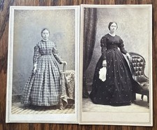 2 1860s Civil War Era Pretty Women Fashion CDV Photo Lot Dresses Westerly, RI picture
