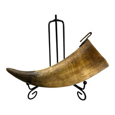 Antique Handmade Real Horn Drinking Cup with Iron Belt Hook picture