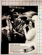 Vintage First National City Travelers Checks Ad Auto Repair Wedding Ephemera picture
