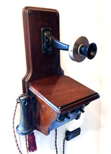 Antique Vintage Mahogany Wall Telephone English 1910 Post Office No.1.  Working picture