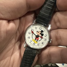 Working Vintage Bradley Mickey Mouse Unisex Watch 1970s Manual Wind 29mm Fit 6in picture