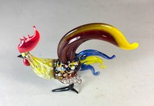Blown glass animal bird Rooster Yellow murano style figurine handmade 4.2