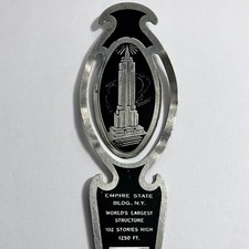 1930s EMPIRE STATE BUILDING Bookmark / Stamped & Etched ALUMINUM / Dented / RARE picture