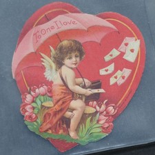 Antique Victorian Embossed Heart Cherub Valentine Card Germany picture