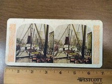 Antique Stereoscope Slide #102 New York Loading Ocean Freighter 1905 Stereoview picture