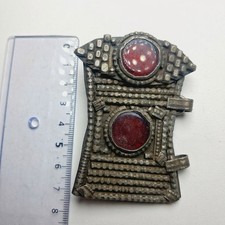 Unique Ancient Roman Silver  Pendant Amulet with red stone Circa 2nd.-3rd.  AD picture