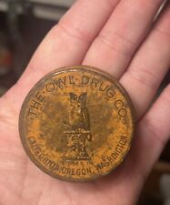 Rare Antique Owl Drug Co. Small Round Metal Advertising Tin picture