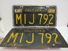 Vintage Set California License Plates MIJ 792 Black Gold Metal DMV Clear picture