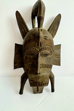 Vintage Hand Carved African Tribal Mask Senufo Style Kpelié Wood Wall Decor picture
