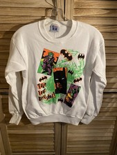 VINTAGE 80's Batman Joker Sweatshirt Boys Size L America's Finest Florescent NEW picture