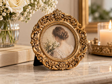 Vintage Picture Frames 3x3 Round Gold - Antique Ornate Small Picture Frames with picture