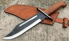 15” Hand Forged Classic Bowie Knife Wood Handle Carbon Steel Leather Sheath EDC picture