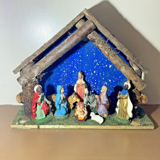 VTG Italian Nativity Set Creche Stable Hand Painted Chalkware Figures Italy picture