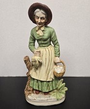 HOMCO Ceramic Figurine. Old Woman with Basket & Quail & 12
